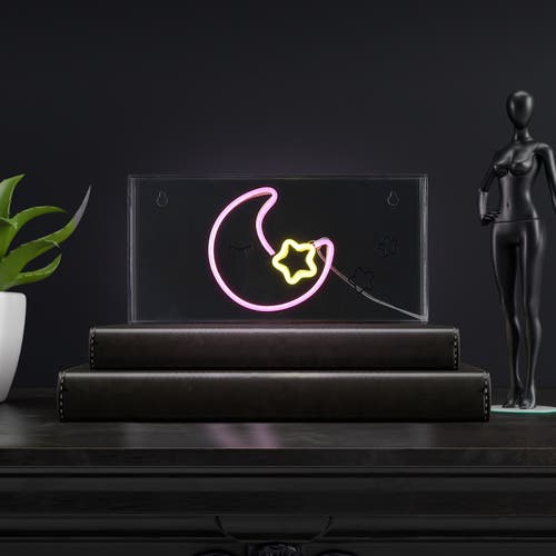 Jonathan Y Moon Contemporary Glam Acrylic Box Usb Operated Led Neon Light In Pink/yellow