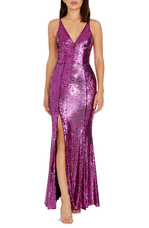 Ladies Elegant Designer Evening Top and Skirt Size 10 Purple and