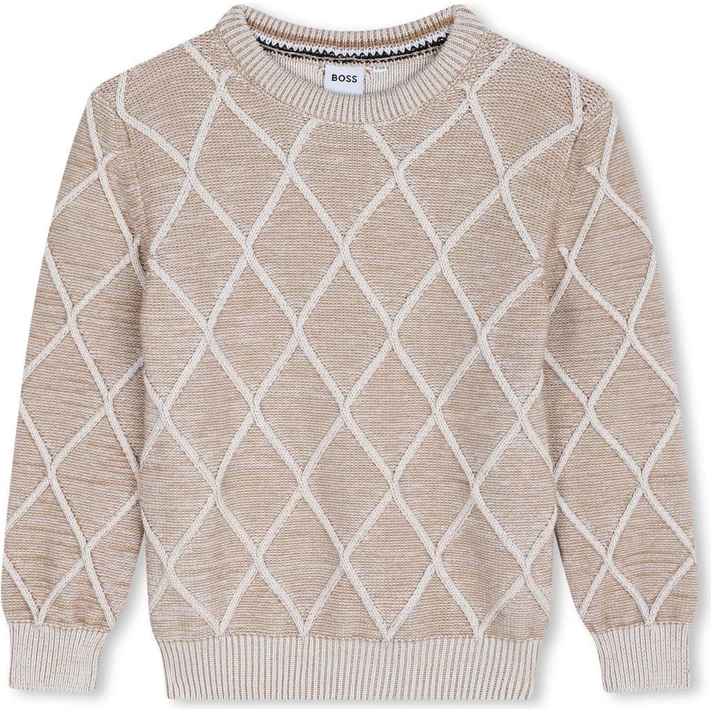 BOSS Kidswear Kids' Diamond Pattern Cotton Crewneck Sweater in Sand