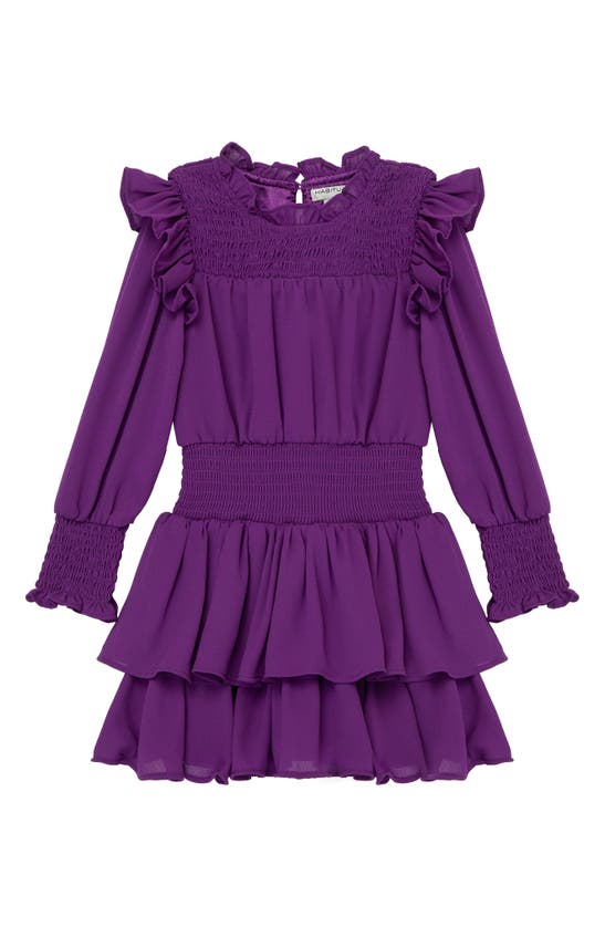 Shop Habitual Kids' Long Sleeve Smocked Crepe Dress In Purple