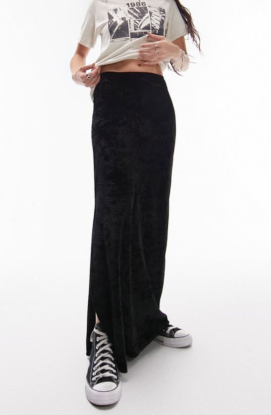 Topshop Velvet Jersey Maxi Skirt In Black In Black