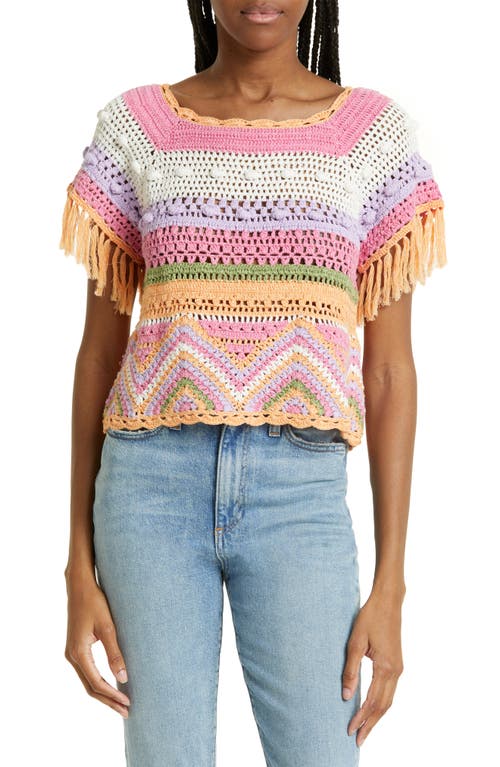 Ramy Brook Kaya Crochet Fringe Sweater in Multi Combo Multi Crochet