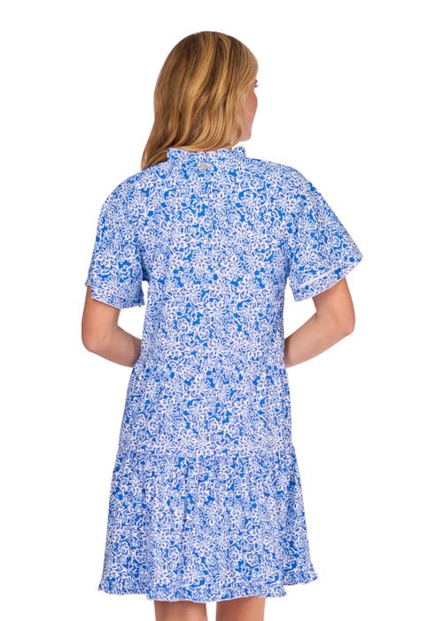 Cabana Life Short Sleeve Tiered Dress In Blue Game Day