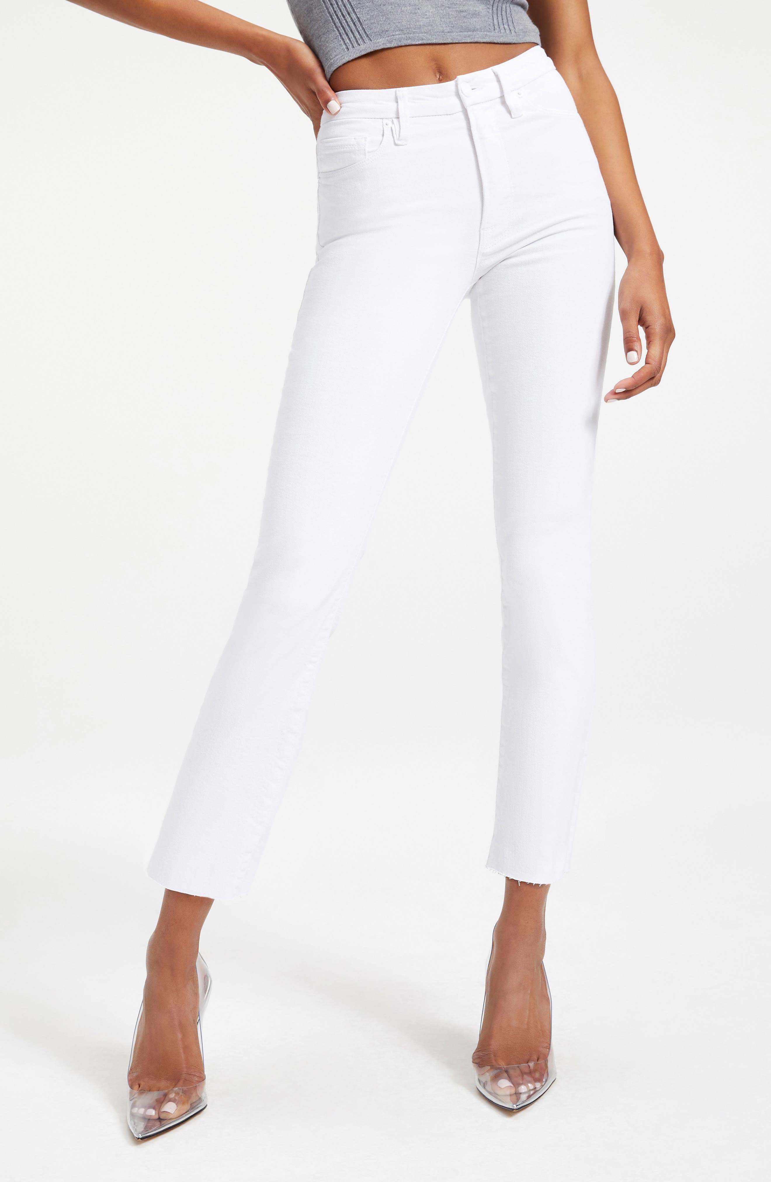 white denim high waisted jeans