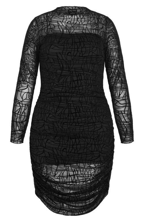 City Chic Frankie Swirl Ruched Semisheer Long Sleeve Dress In Black