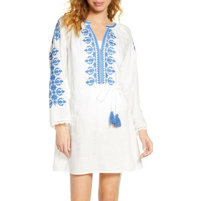 Tory Burch Embroidered Linen Cover-Up Tunic, Ivory