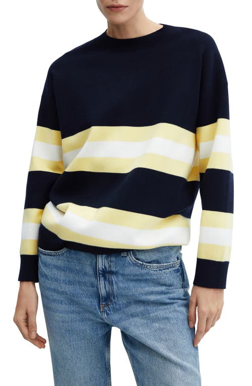 MANGO Wide Stripe Pullover Sweater Dark Navy at Nordstrom,