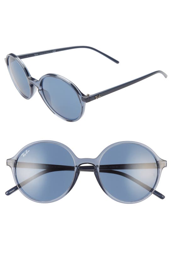 Shop Ray Ban 53mm Round Sunglasses In Trasparent Blue/ Blue Solid