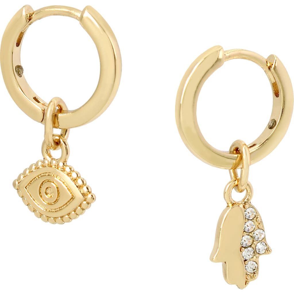 Allsaints Crystal Mix Charm Huggie Hoop Earrings In Gold