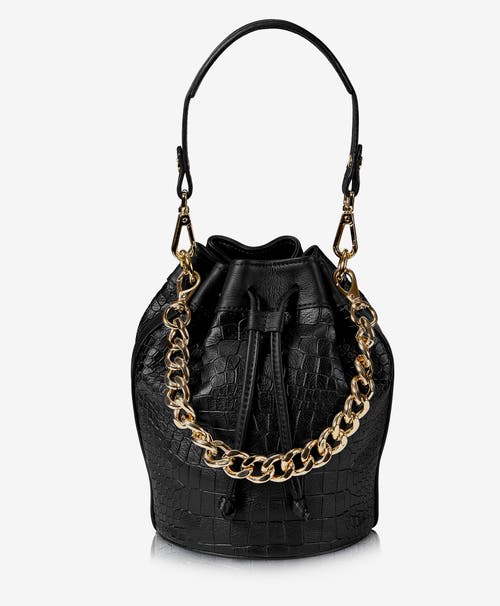 Gigi New York Brooklyn Bucket Bag In Black Embossed Croc