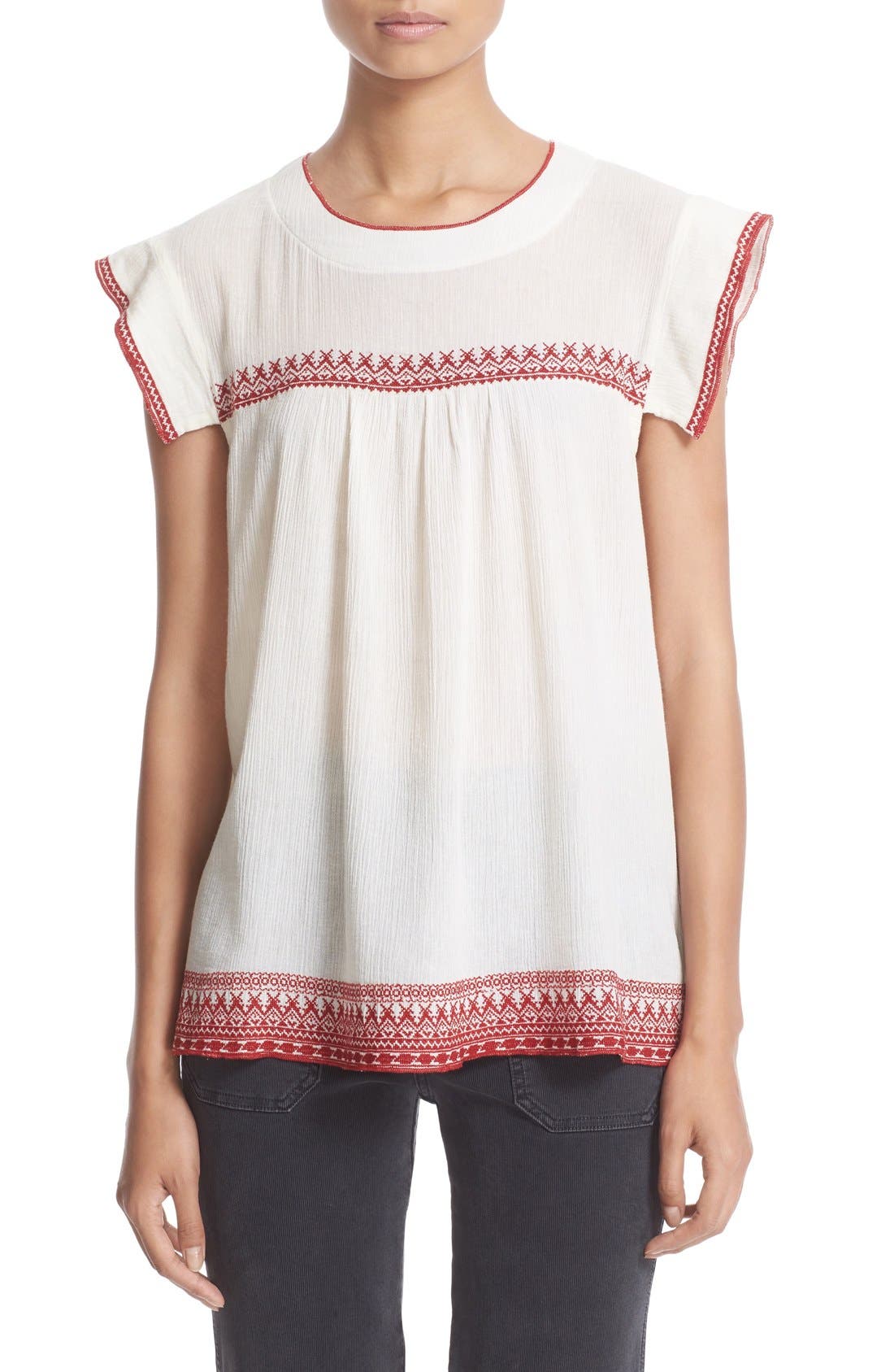 THE GREAT. Embroidered Cotton Gauze Top Nordstrom