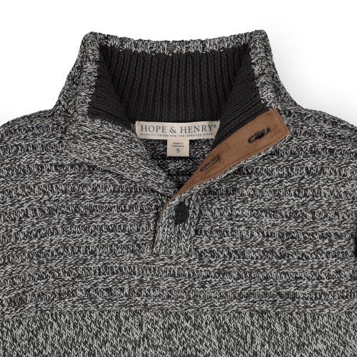 Hope & Henry Baby Boys' Mock Neck Button Placket Sweater, Infant In Charcoal Marl Rib Yoke