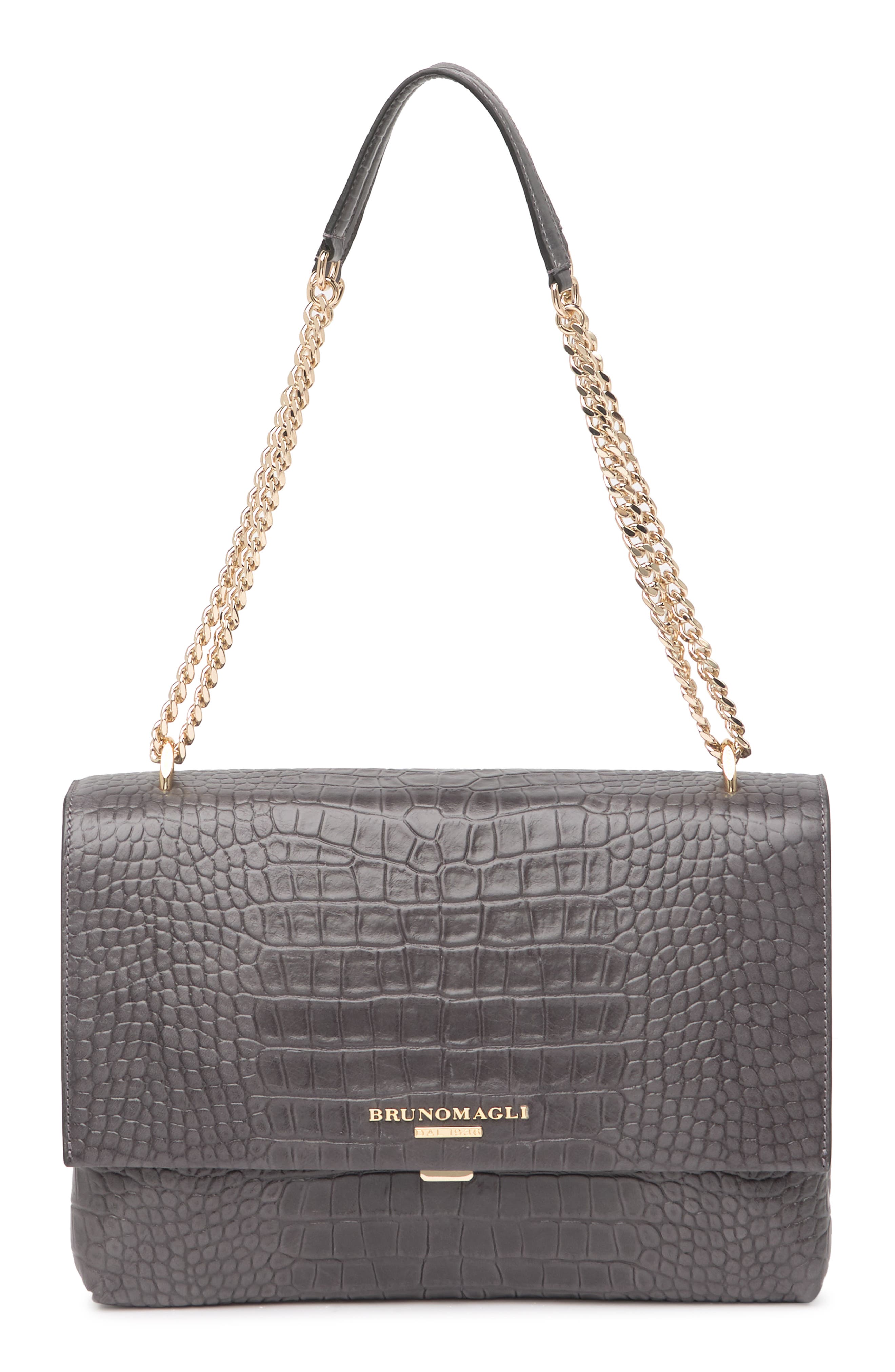 Bruno Magli Croc Embossed Leather Chain Strap Shoulder Bag In Greige ModeSens