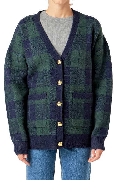 English Factory Oversize Check Cardigan In Green Multi