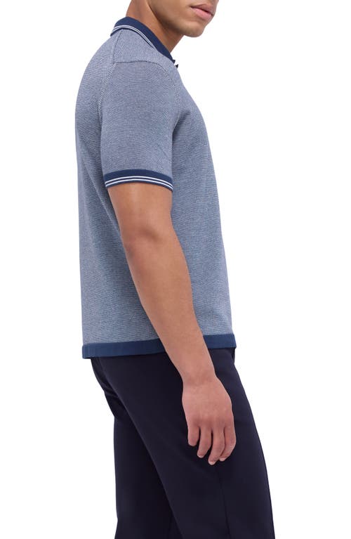 Shop Bugatchi Tipped Short Sleeve Cotton & Silk Polo Sweater In Navy