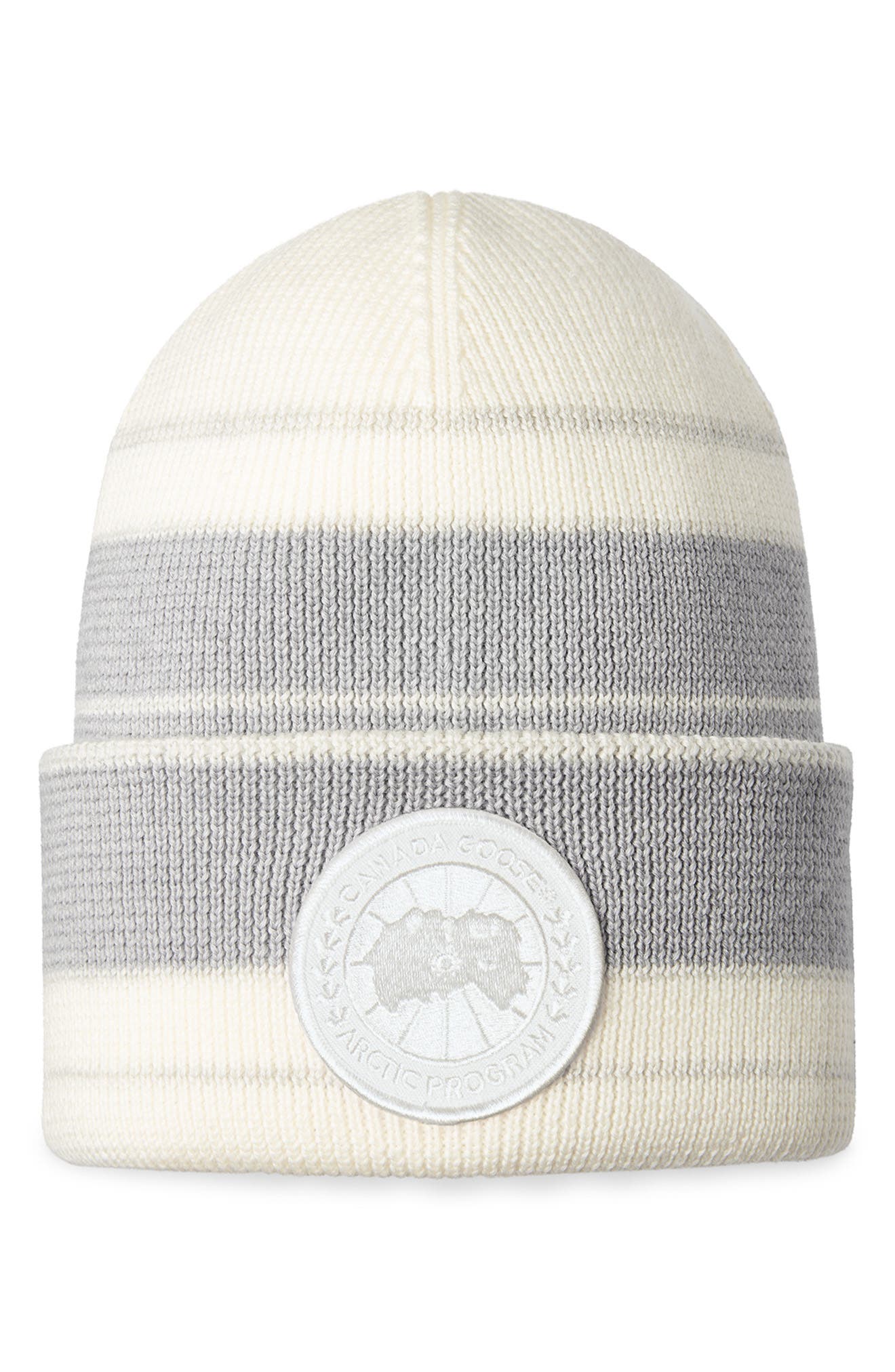 White and grey Canada Goose Arctic Heritage Stripe Merino Wool Toque Beanie