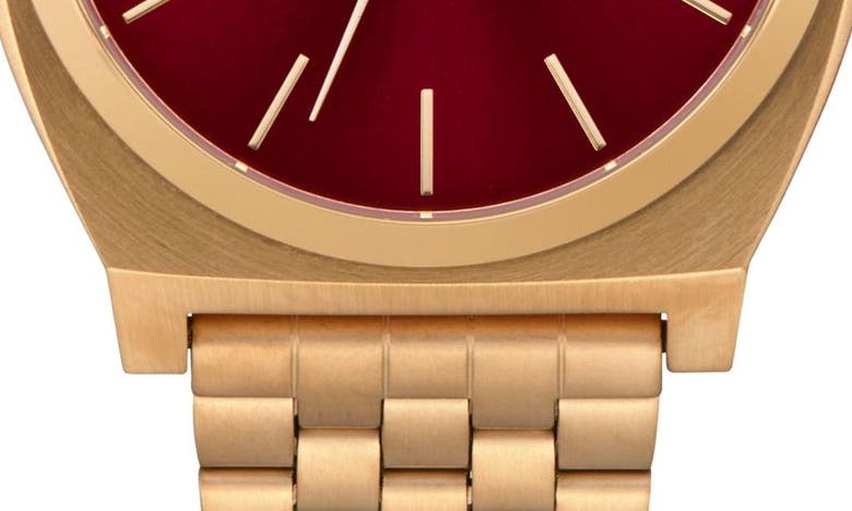 Shop Nixon The Time Teller Bracelet Watch, 37mm In Gold / Oxblood Sunray