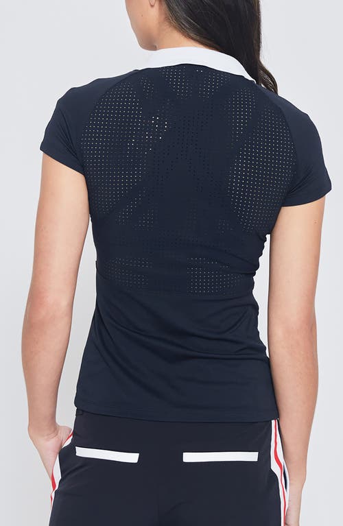 Shop L'etoile Sport Mesh Zip Performance Polo In Navy With White Trim