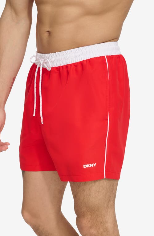 Shop Dkny Two-tone Swim Trunks In Red