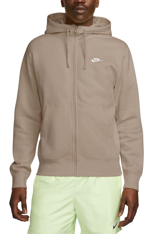 Shop Nike Club Zip-up Logo Hoodie In Khaki/khaki/white