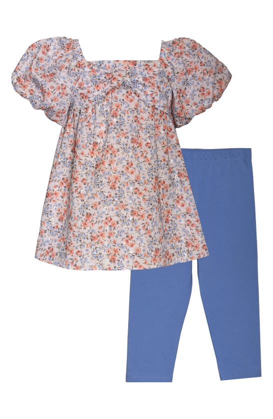 Bonnie Jean Kids' Puff Sleeve Tunic & Pants Set In Blue