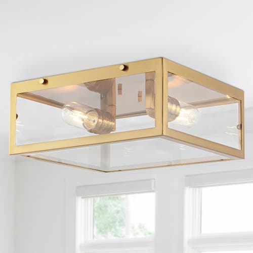 Jonathan Y Grayson 2-light Bohemian Farmhouse Iron/glass Led Flush Mount In Brass Gold