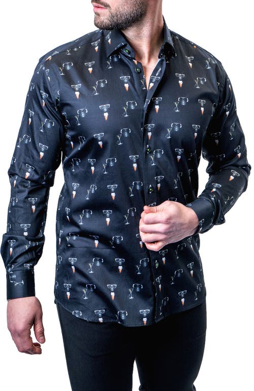 Maceoo Fibonacci Frenchie Celebration Contemporary Fit Button-Up Shirt Black at Nordstrom,