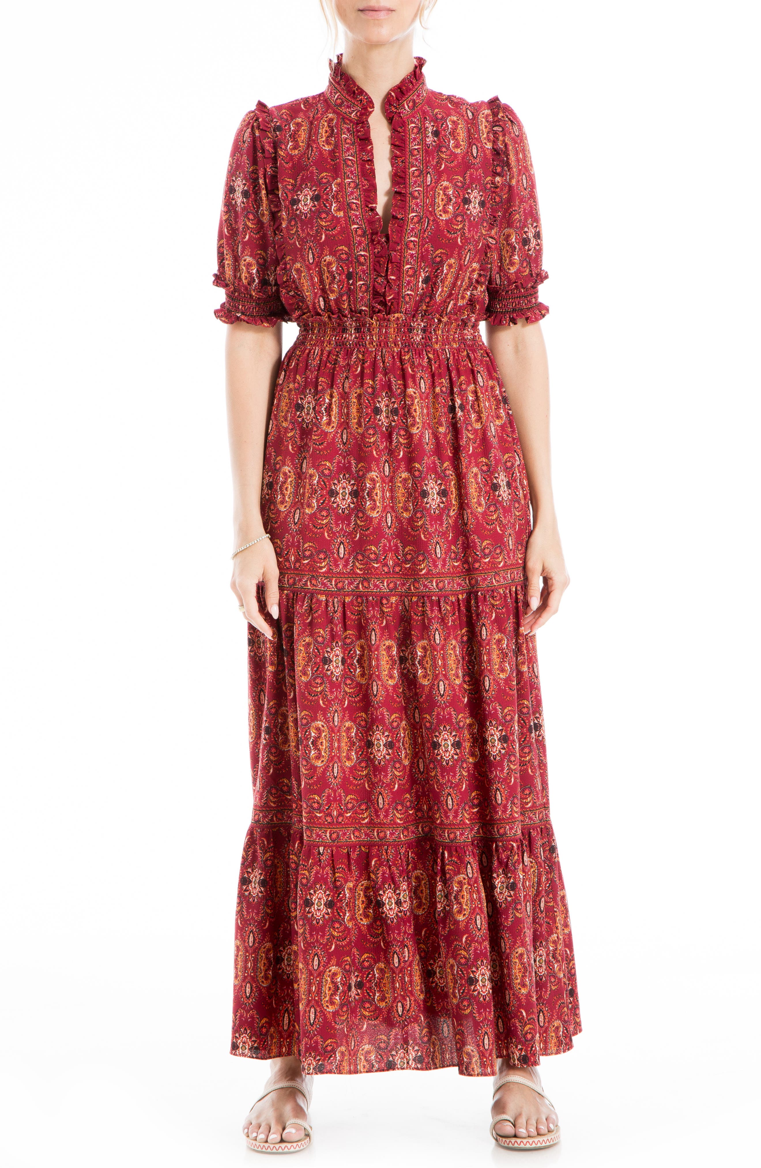MAX STUDIO Ruffle Collar Print Tiered Maxi Dress | Nordstromrack