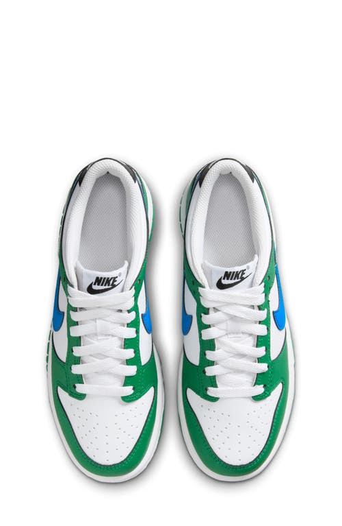 Shop Nike Kids' Dunk Low Basketball Sneaker In Malachite/blue/black