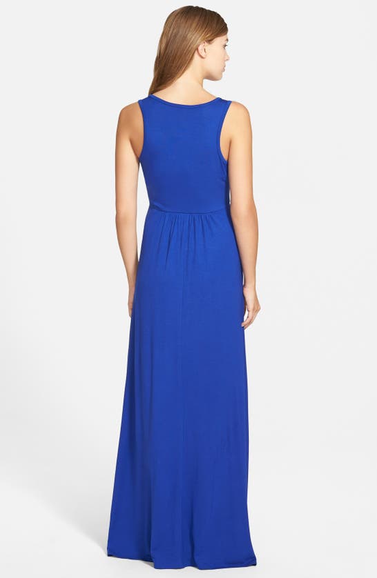 Shop Loveappella V-neck Jersey Maxi Dress In Blue Maze