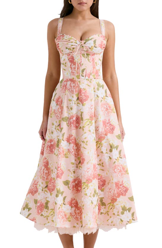 Shop House Of Cb Rosalee Floral Stretch Cotton Petticoat Dress In Peony Print