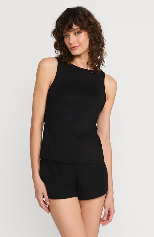 Lands' End High Neck Upf 50 Modest Tankini Top Swimsuit In Black