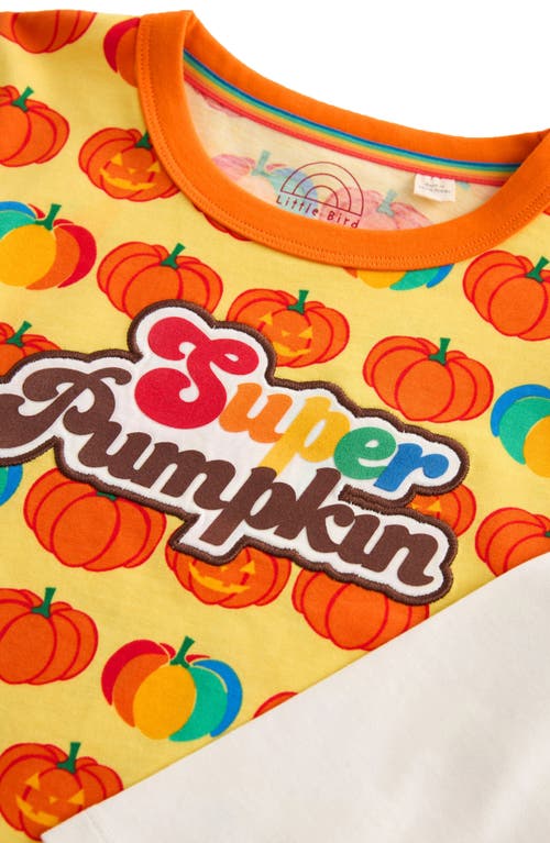 Shop Little Bird Kids' Super Pumpkin Long Sleeve Layered Look Cotton Graphic T-shirt In Orange