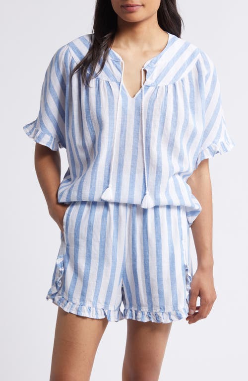 Shop Beachlunchlounge Leia Stripe Linen & Cotton Top In Ciel