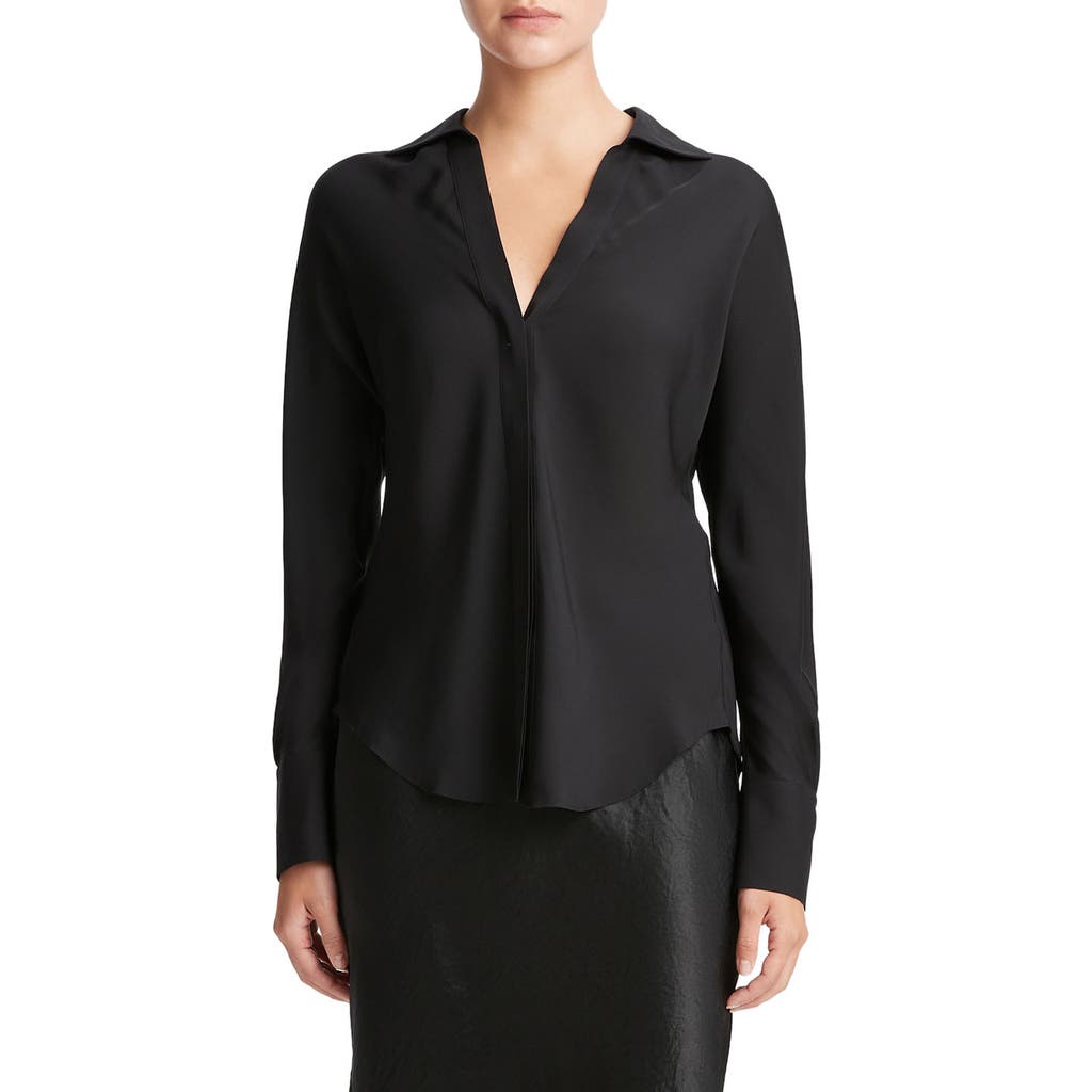 Vince Dolman Sleeve Satin Shirt In Black