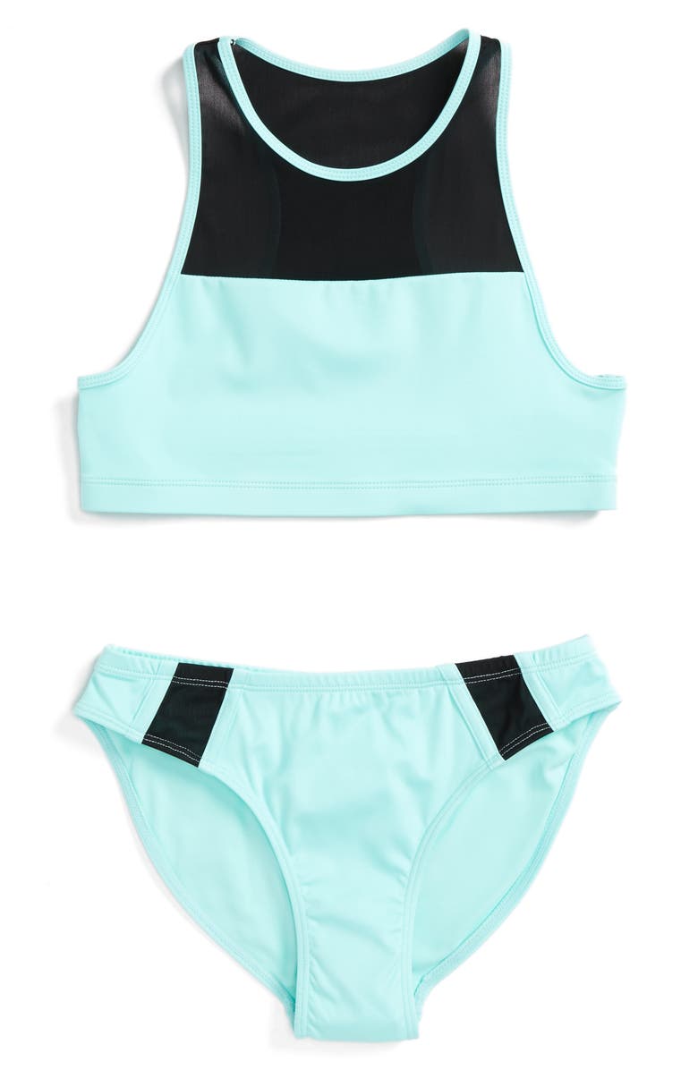 Zella Girl Mesh Trim Two-Piece Swimsuit | Nordstrom