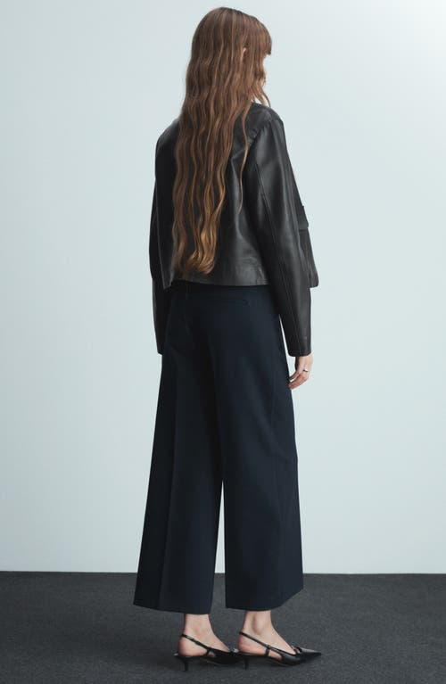 Shop Mango Wide Leg Crop Pants In Dark Navy