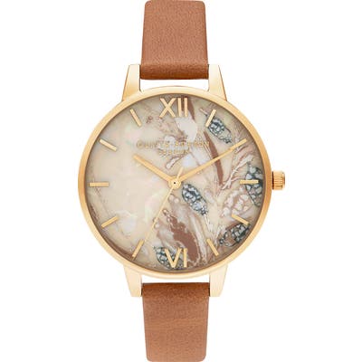 Olivia Burton Abstract Florals Leather Strap Watch,