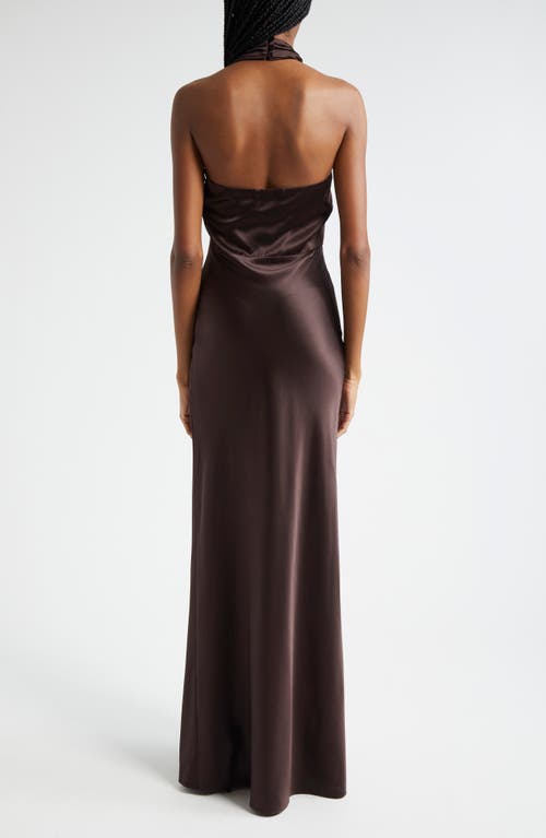 Shop Veronica Beard Alberta Halter Silk Blend Gown In Dark Chocolate