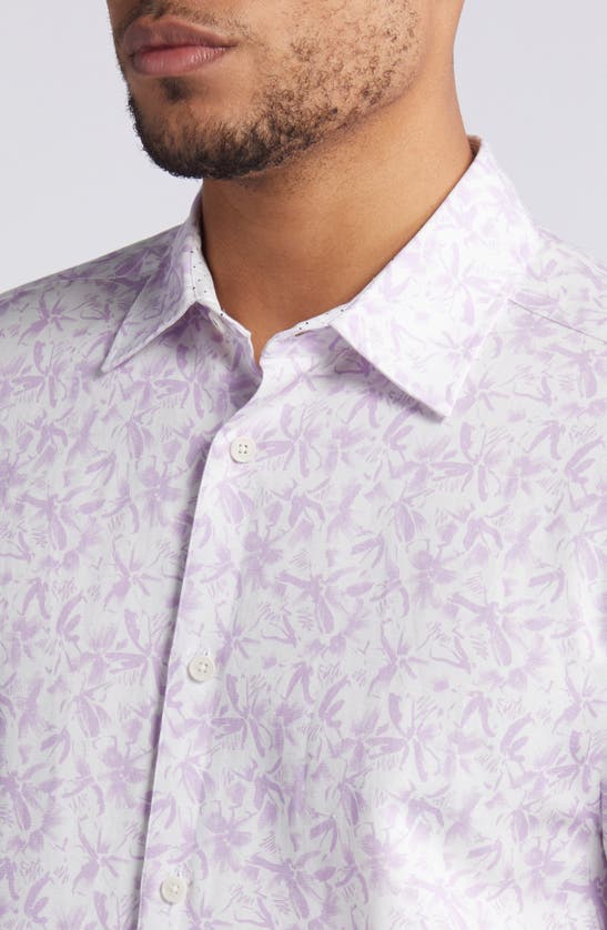 Shop Ted Baker Tavaro Abstract Floral Short Sleeve Button-up Shirt In Lilac