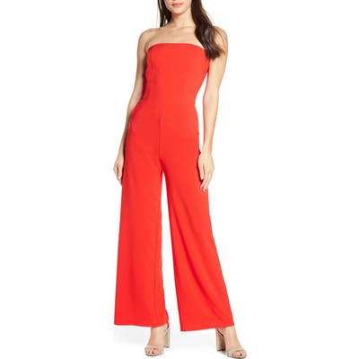Fraiche By J Strapless Wide Leg Jumpsuit, Red