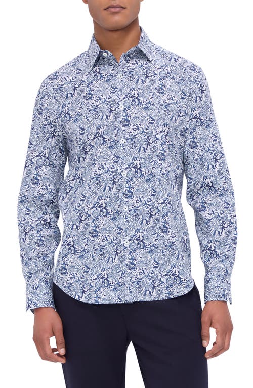 Bugatchi Julian Shaped Fit Print Button-up Shirt In Blue