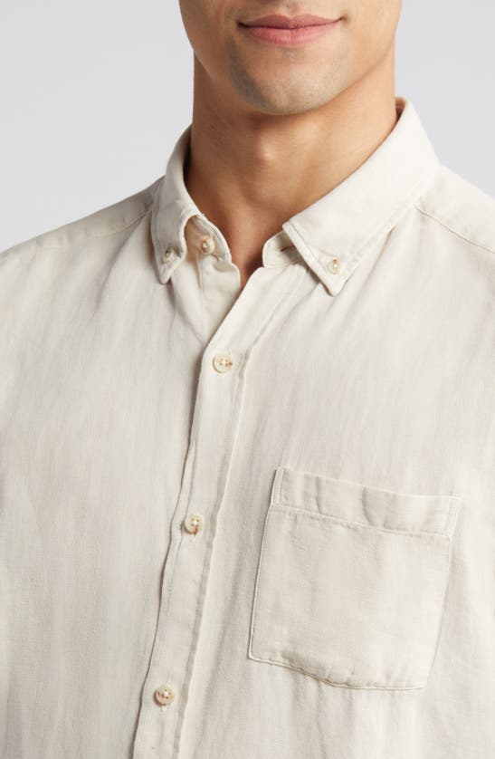 Shop Johnston & Murphy Antique Dyed Linen Blend Short Sleeve Button-down Shirt In Light Gray