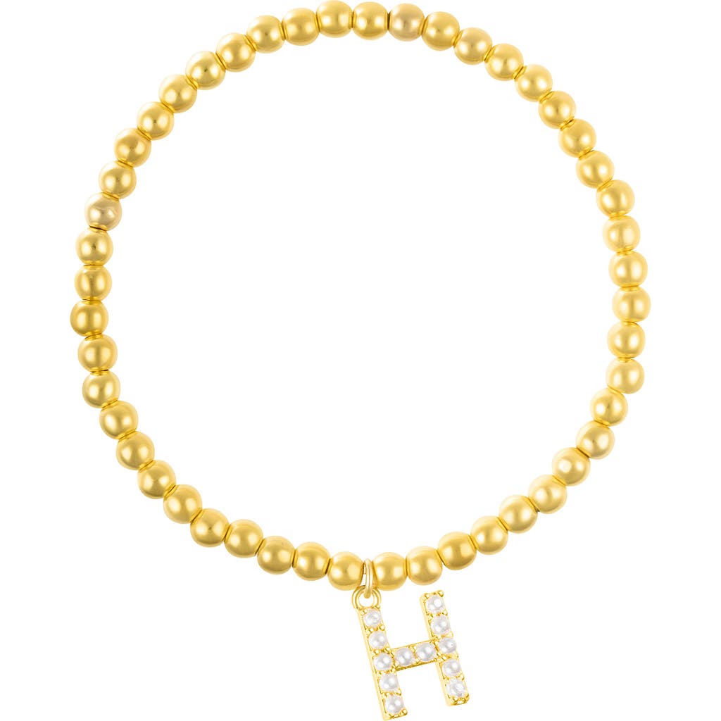 Adornia Faux Pearl Initial Charm Beaded Bracelet In Gold White-h
