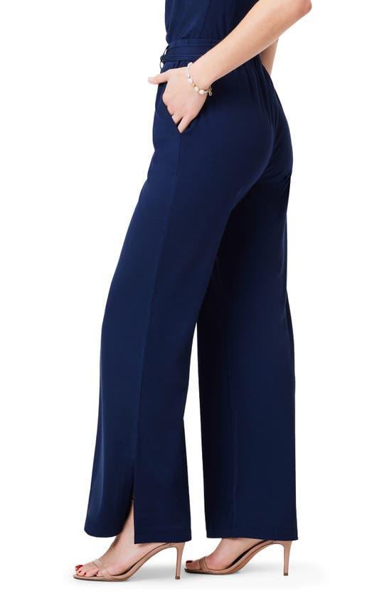 Shop Nic + Zoe Nic+zoe Polished Belted Jersey Wide Leg Pants In Dark Indigo