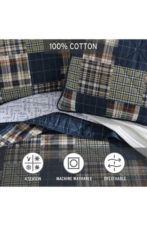 Eddie Bauer Madrona Plaid Cotton Quilt 3-piece Set In Navy/green