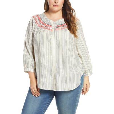 Plus Size Lucky Brand Smocked Peasant Shirt, Grey