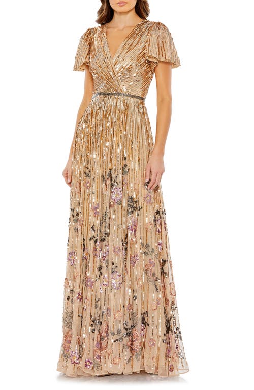 Mac Duggal Sequin Floral Flutter Sleeve Gown at Nordstrom,