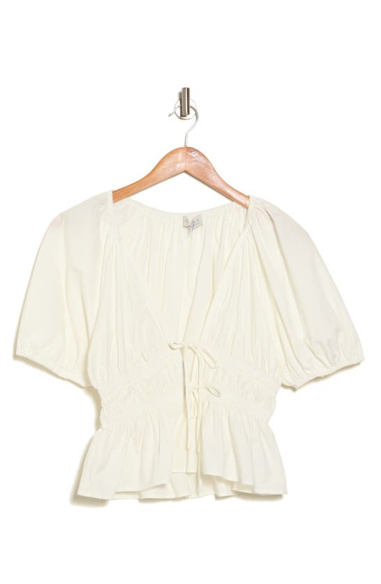 Wayf Smocked Tie Front Top In Neutral