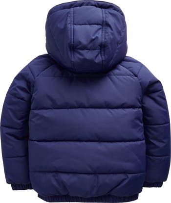 Logo appliqué detachable hood best sale puffer coat